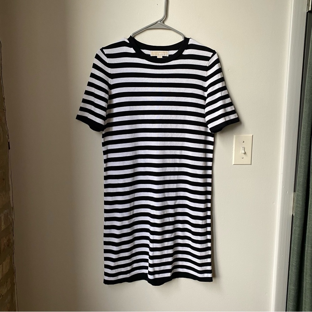 Michael Kors Black & White Striped Mini Dress Size S
